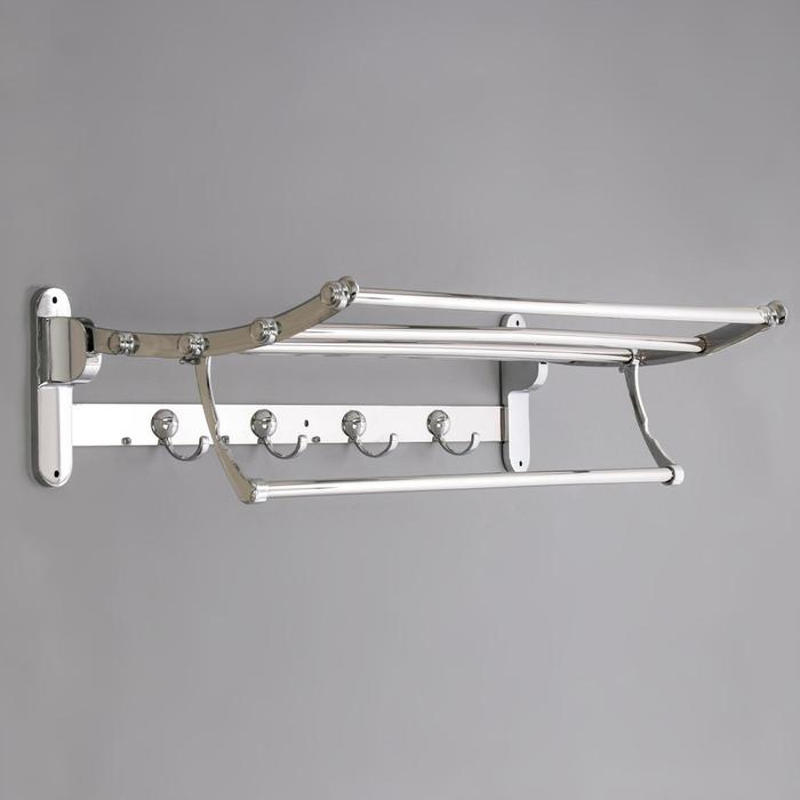 Полка откидная с держателем полотенец, 4 крючка, 58.5*25*13*5 см