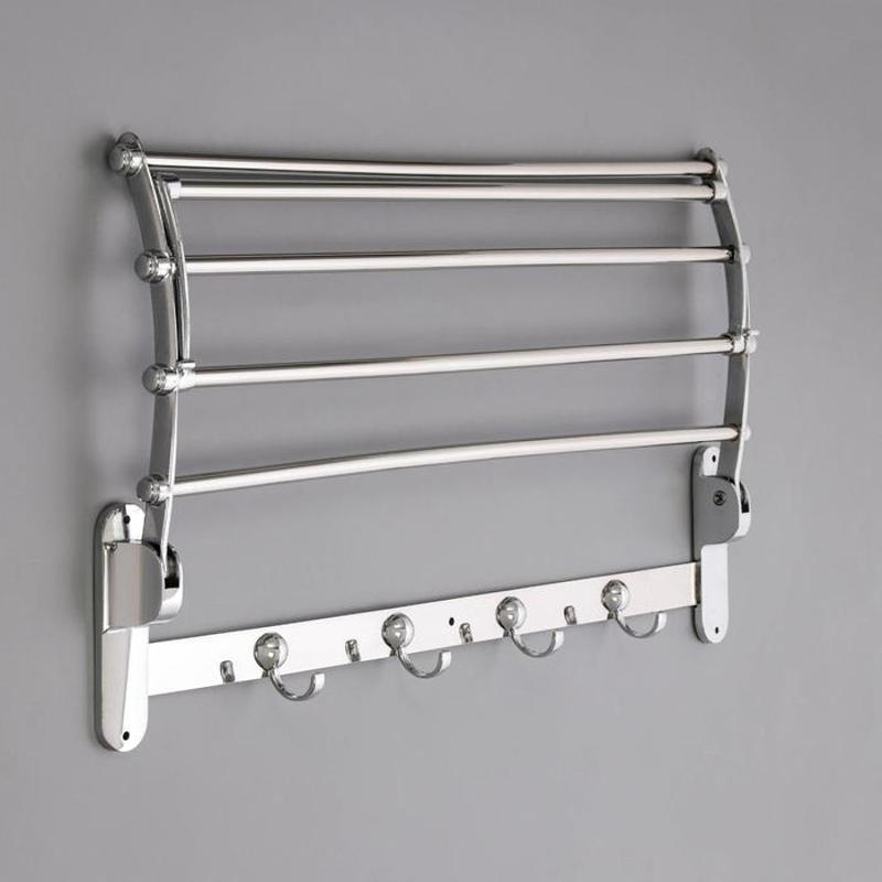 Полка откидная с держателем полотенец, 4 крючка, 58.5*25*13*5 см