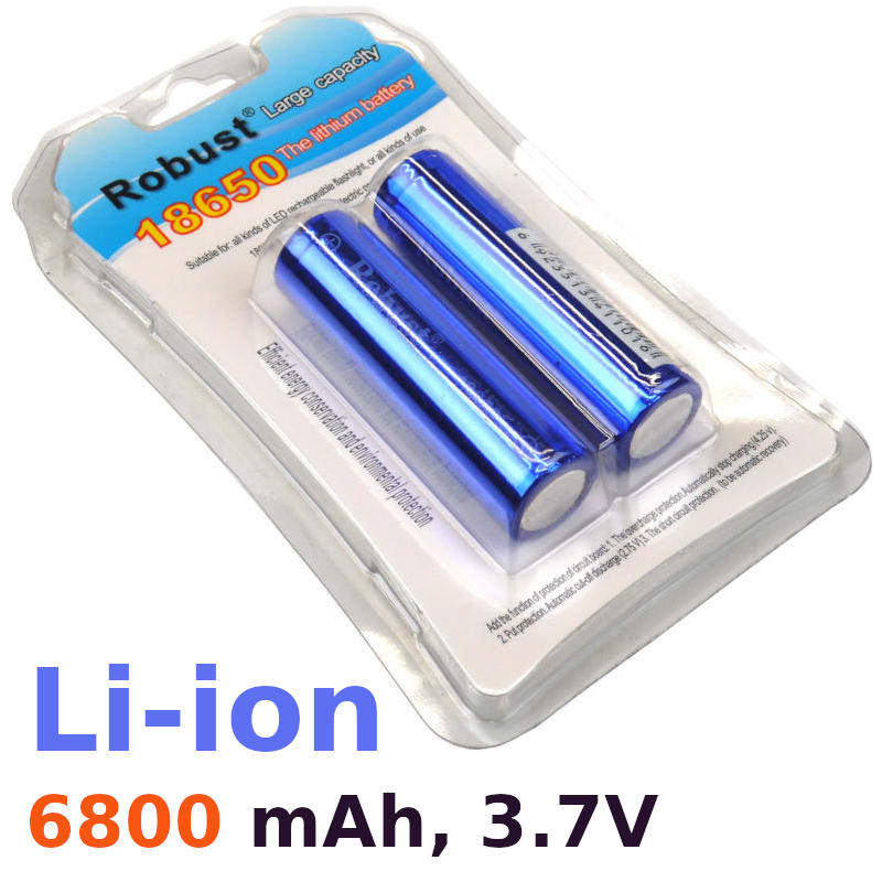 аккумуляторы заряжаемые 18650, 3.7V, Li-Ion - 6800 mAh (2 шт.)